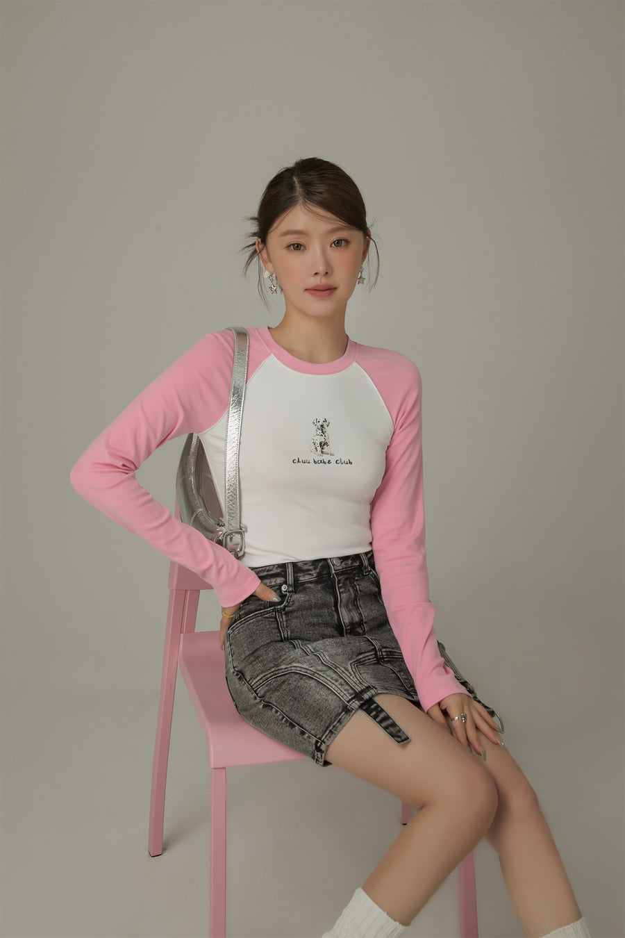 CHUU Lgo Casual Slim Raglan Color T-Shirt