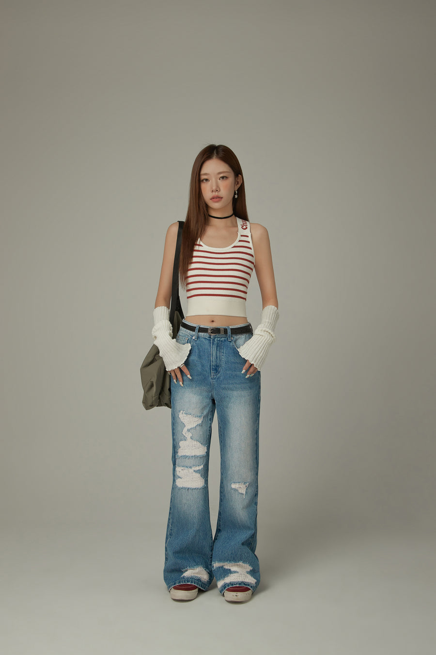 CHUU Striped Crop Sleeveless Top