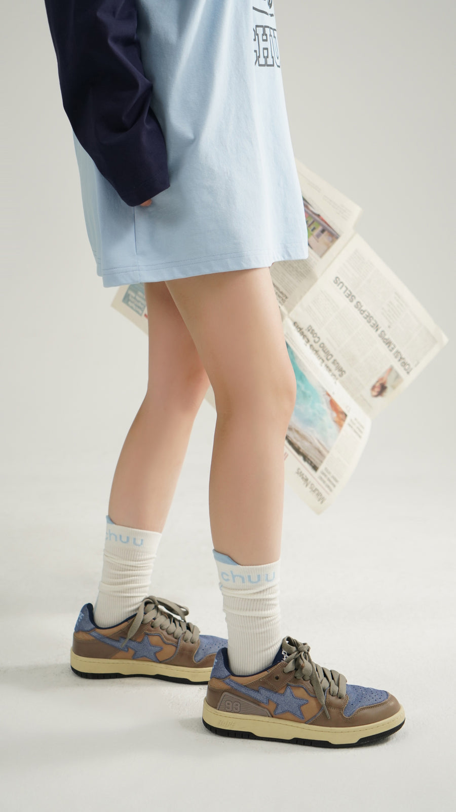 CHUU Logo Color Ribbed High Socks