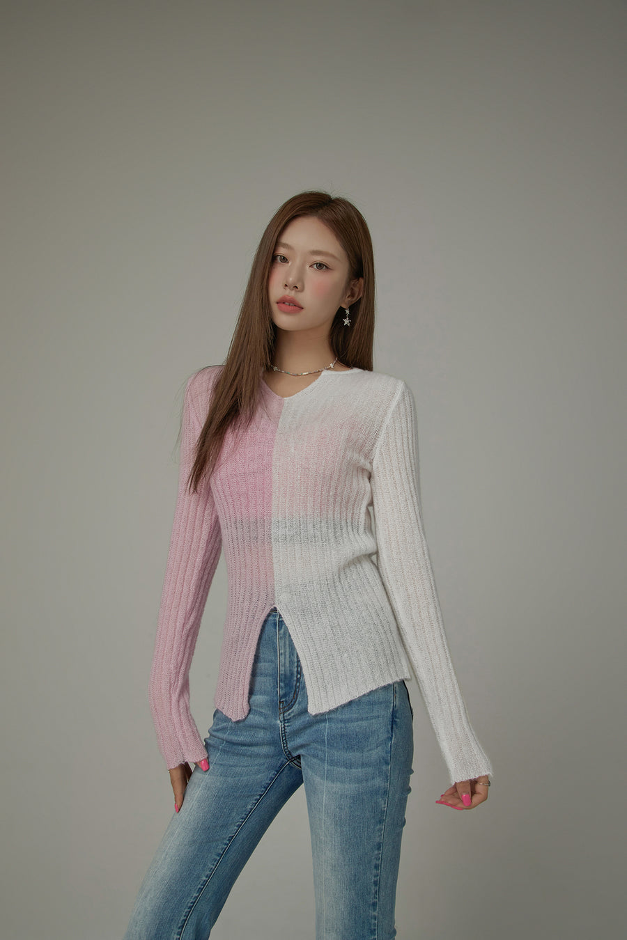 CHUU Bicolor Block Long Sleeves Knit Sweater