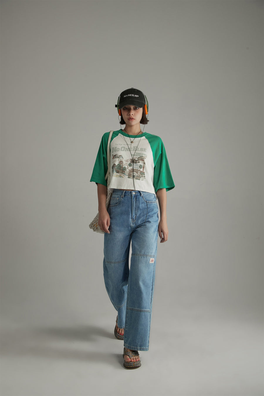 CHUU Raglan Color Crop Printed T-Shirt