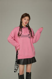 Logo Star Lettering Loose Fit Knit Sweater