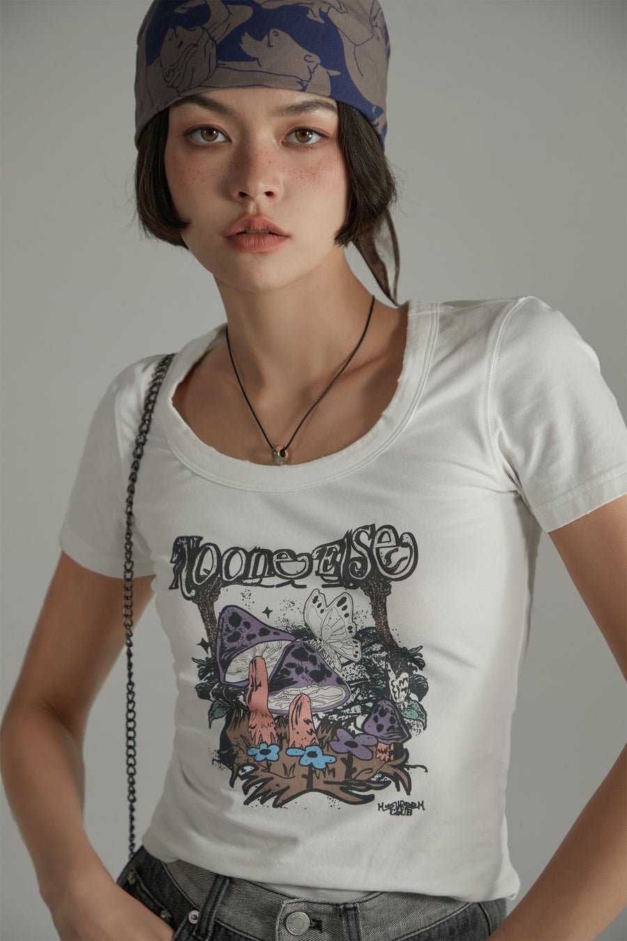 CHUU Printed Mushroom Vintage Slim T-Shirt