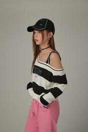 One Shoulder Cropped Loose Fit Knit Sweater