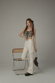 Check Ribbon Sleeveless Bustier Top