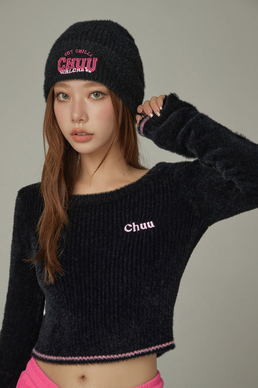 CHUU Slit Sleeves Button Crop Knit Sweater