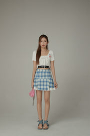 Checked Lace Hem Mini Skirt