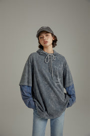 Print Logo Short Sleeve String Hoodie