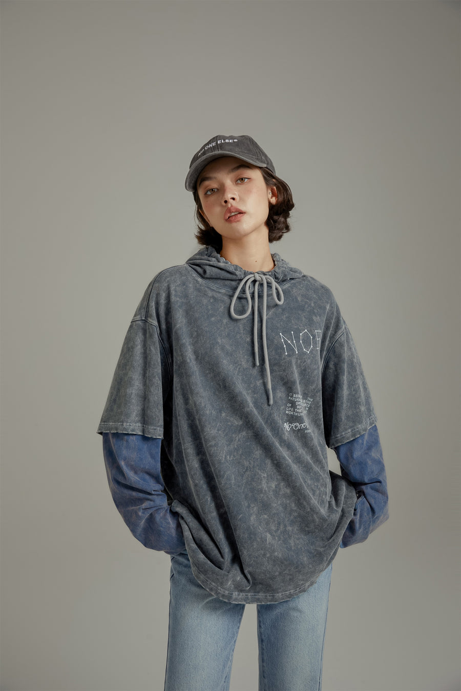 CHUU Print Logo Short Sleeve String Hoodie