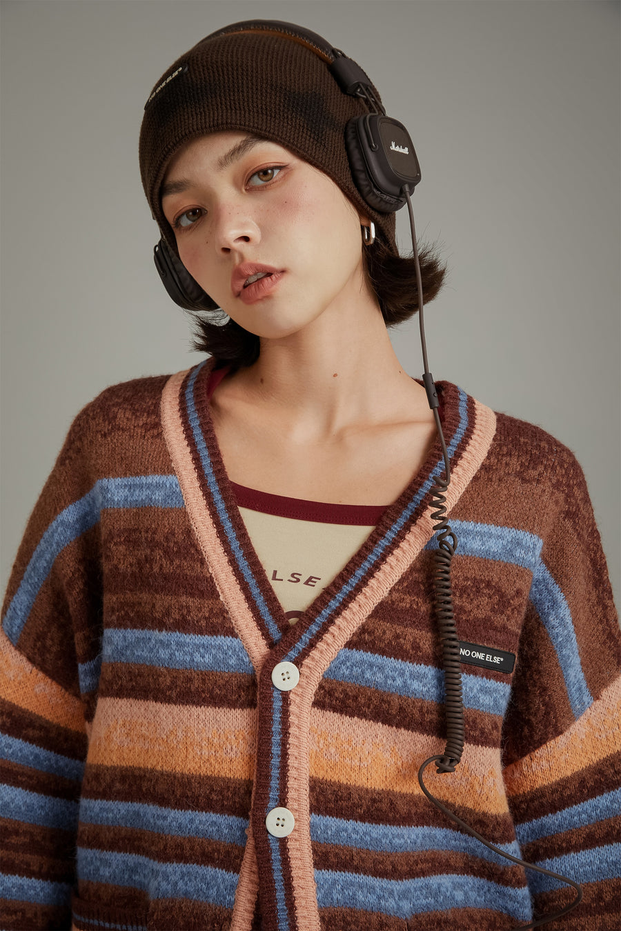 CHUU Striped Knit Cardigan