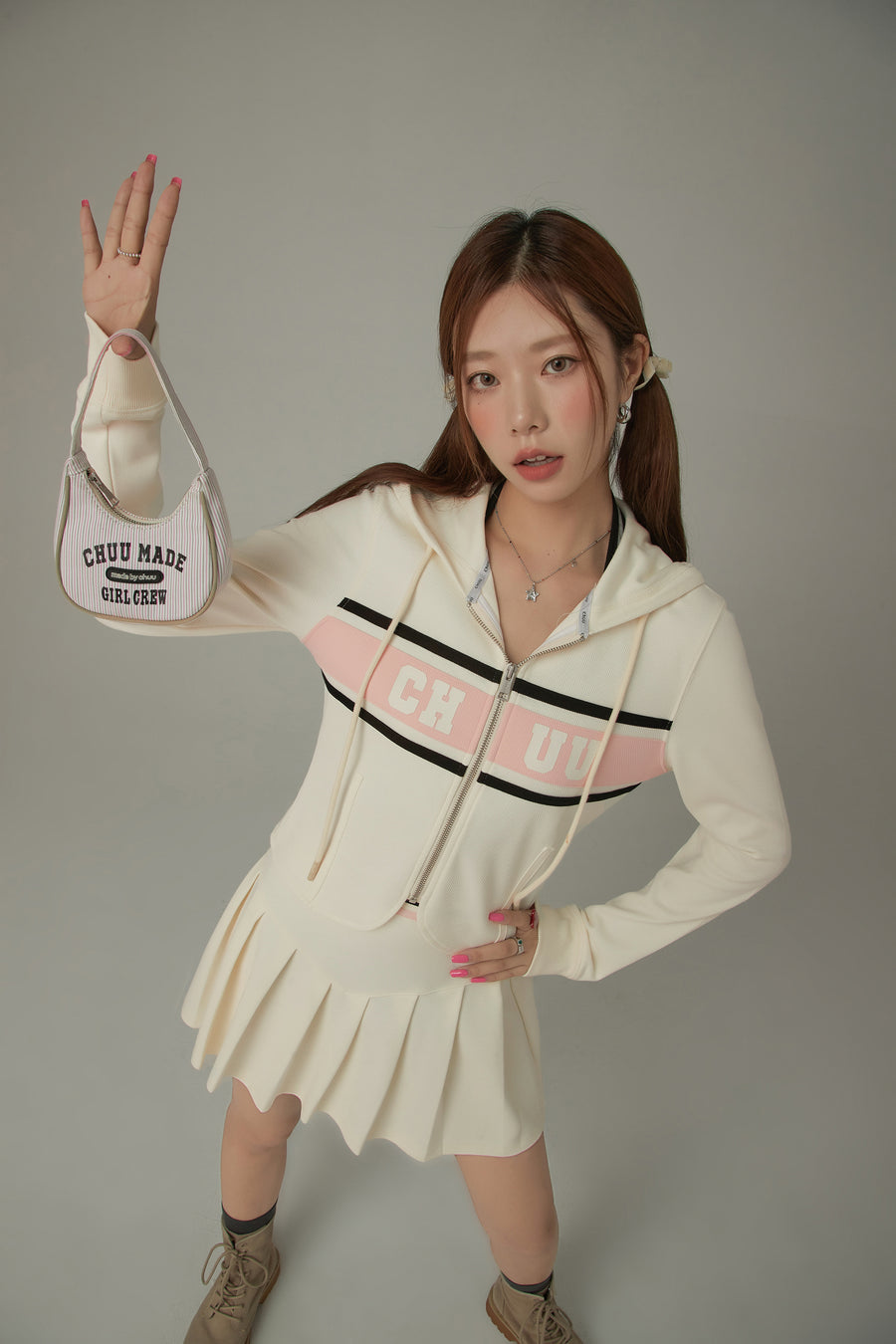 CHUU Logo Sporty Color Contrast Hooded Zip-Up