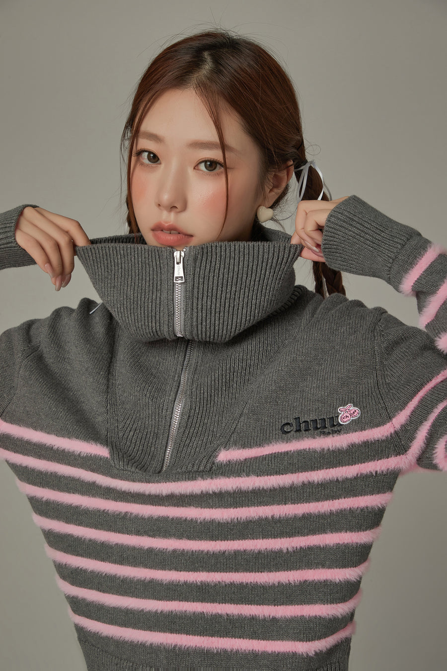 CHUU Big Collar Striped Knit Sweater