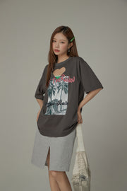 Cotton Heart Key Hole Chuu Babe Printed Loose Fit T-Shirt