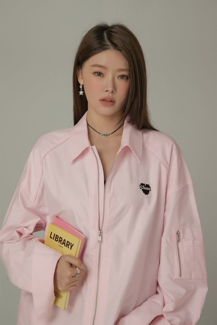 CHUU Size Doesnt Matter Drawstring Color Shirt Zip-Up