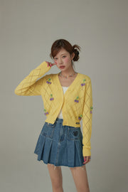 Argyle Knit Cherry Button Cardigan