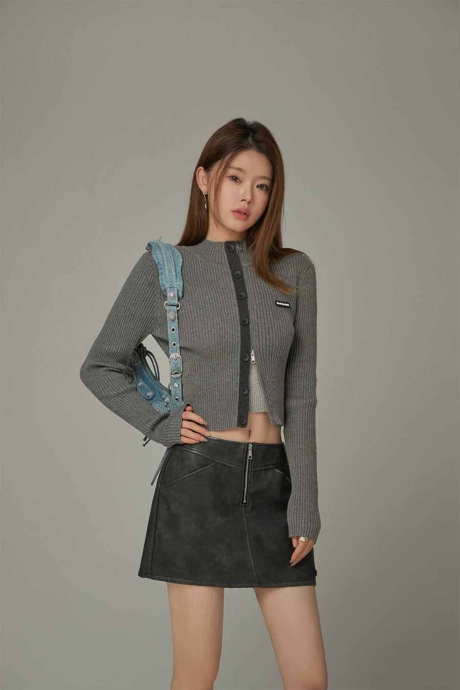 CHUU Ribbed Button Crop Cardigan