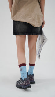 Distressed Embroidered Color High Socks