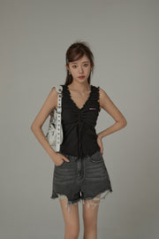 Ruffle Shirring Sleeveless Top