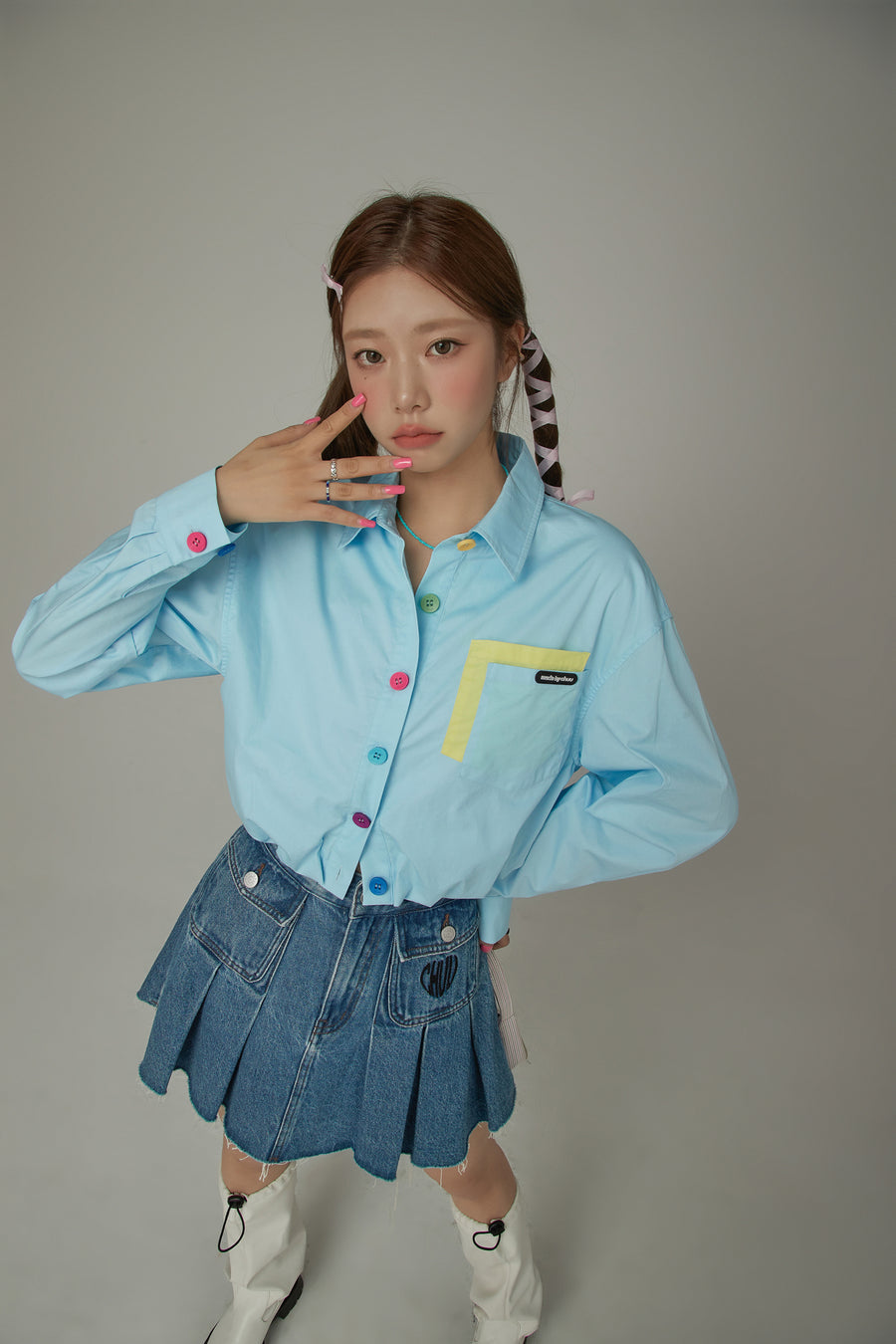 CHUU Stars In The Stripes Cropped Shacket