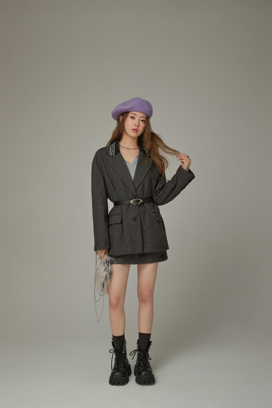 CHUU Check Oversized Blazer Jacket