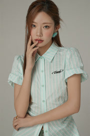 Puffy Short Sleeve Stripe Shirt