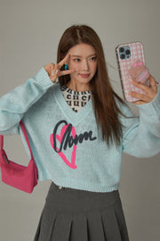 Logo Heart V-Neck Knit Sweater