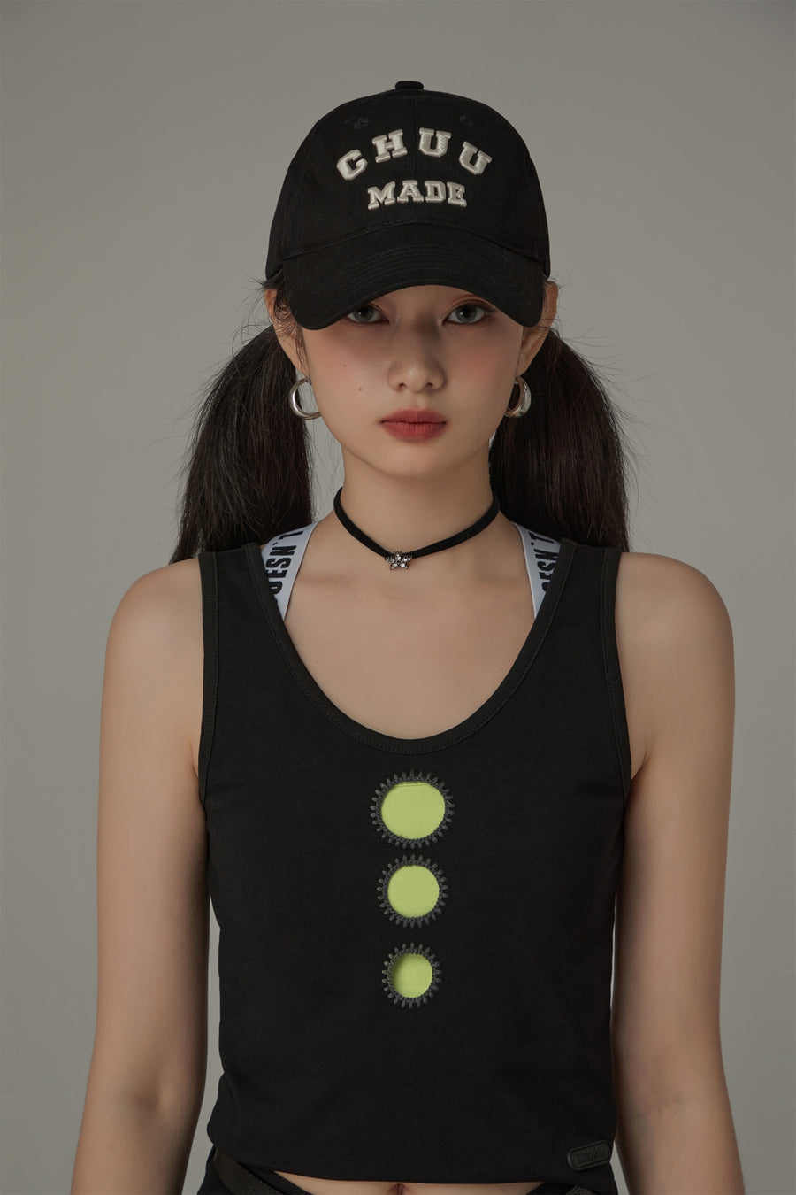 CHUU Dot Cutouts Sleeveless Semi Crop Top