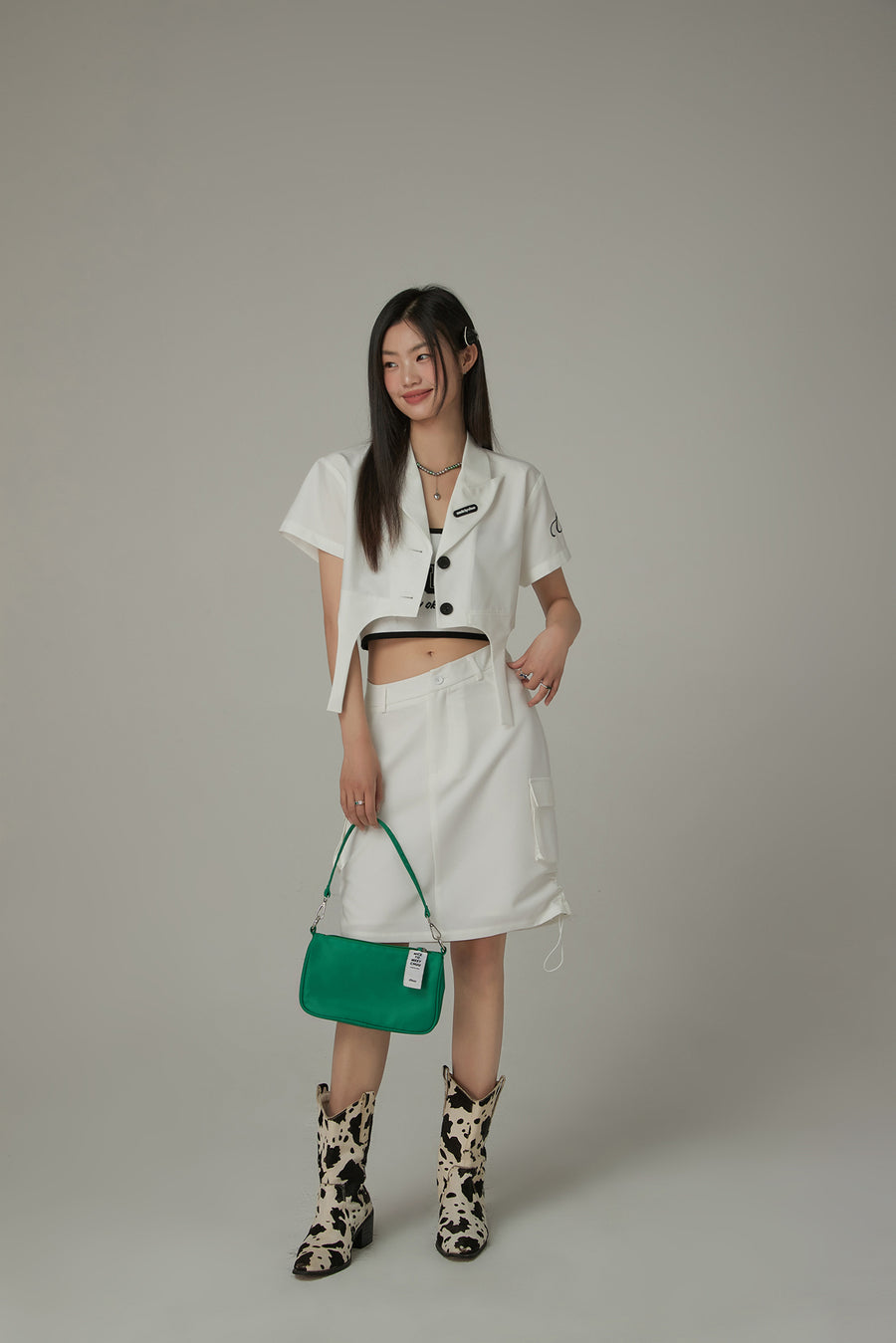 CHUU Single-Button Short Sleeve Crop Jacket