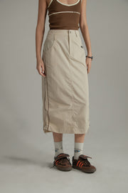 Retro Solid Color Drawstring Long Skirt