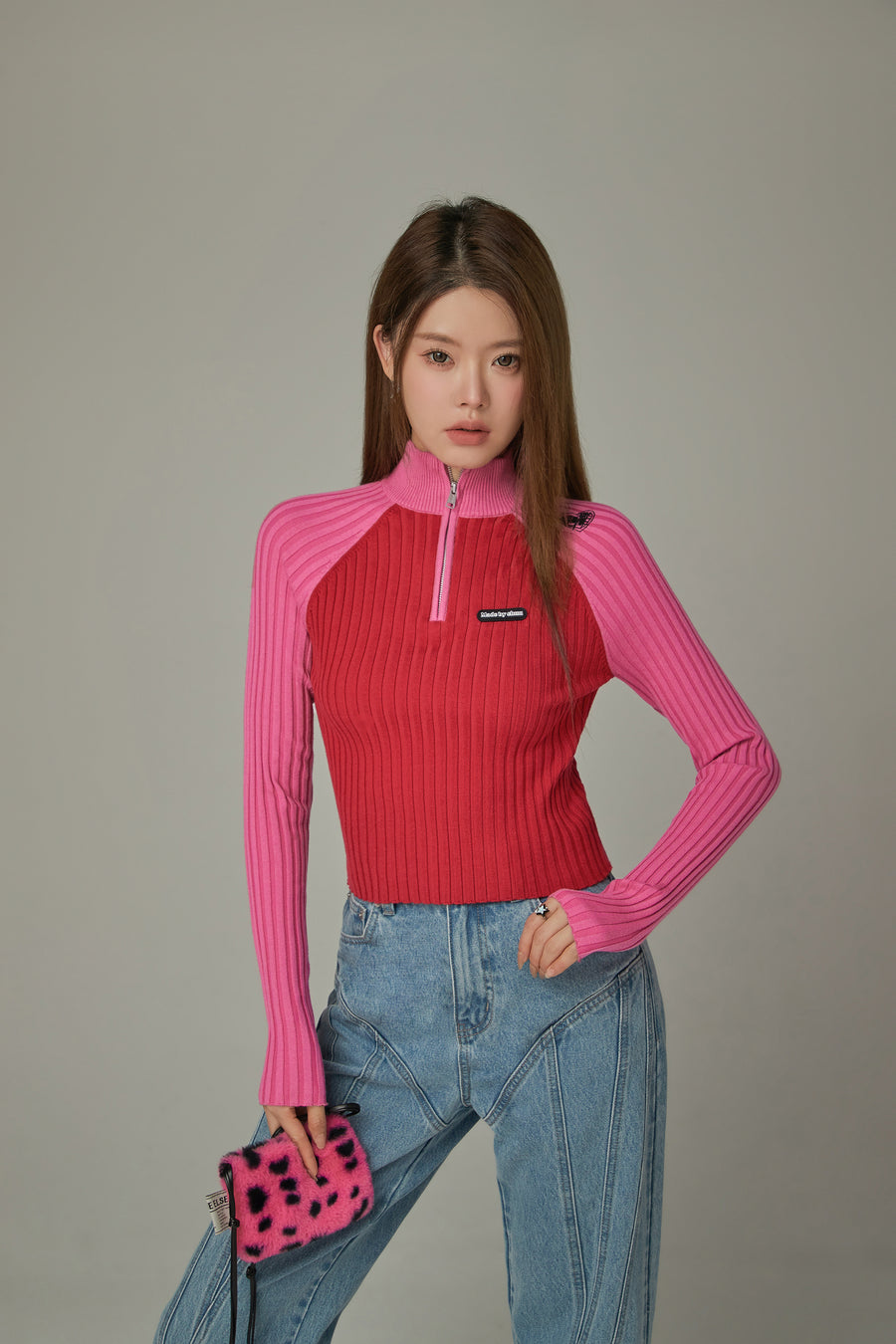 CHUU Half Zip-Up Color Knit Sweater