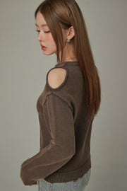 One Shoulder Cut Out Distressed Knit Sweater