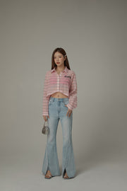 Logo Embroidered Cropped Striped Shirt