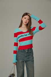 Logo Color Stripe Knit Sweater