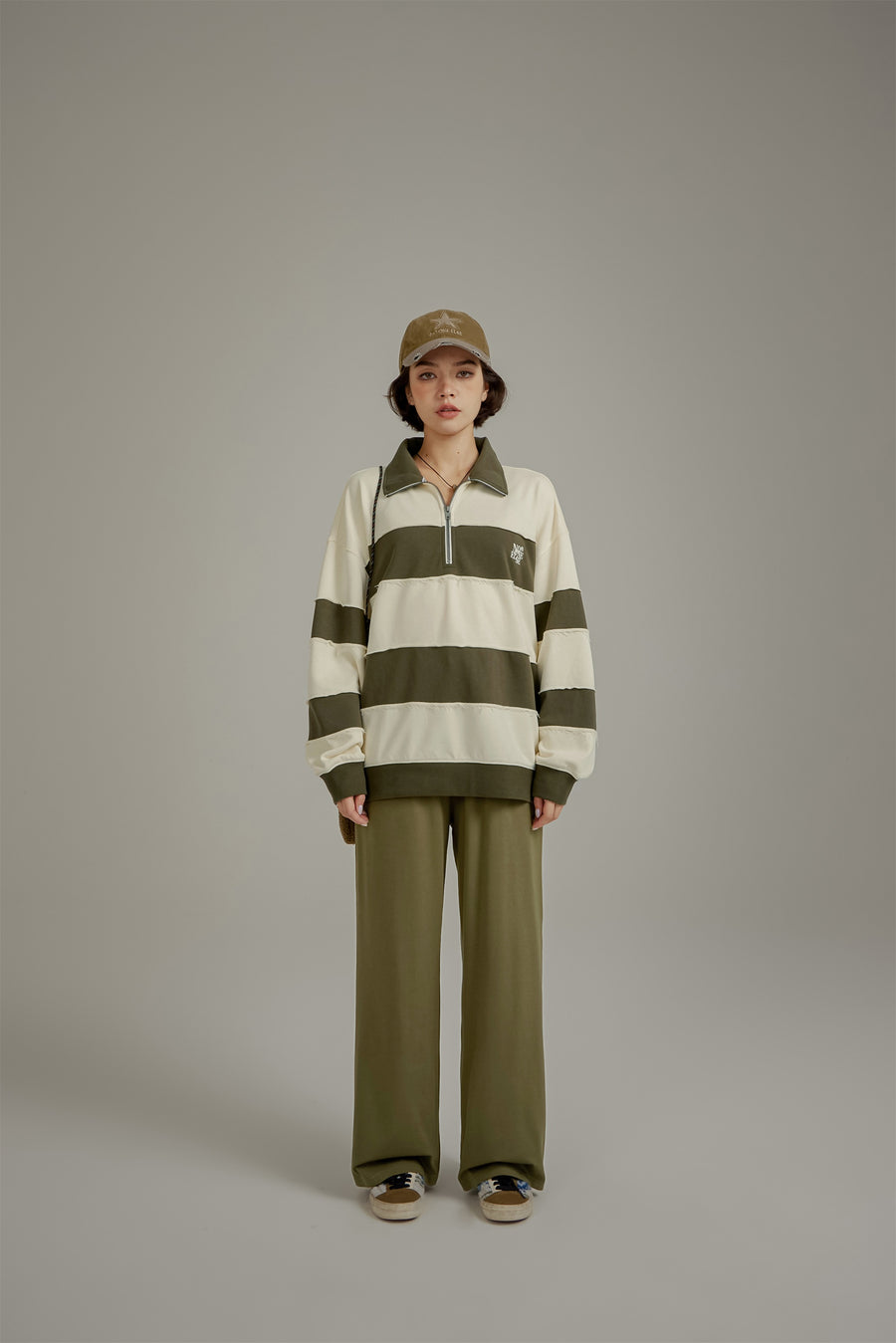 CHUU Half Zip-Up Color Striped Sweatshirt