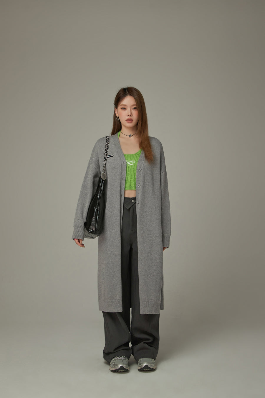 CHUU Slit Wrap Button Knit Long Cardigan