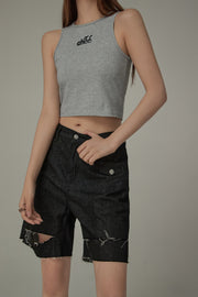 Chuu Cherry Back-Open Sleeveless Crop T-Shirt