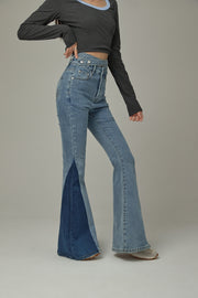 Criss Cross Belt Two Toned Bootcut Denim Pants