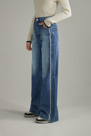 Fringed Lined Wide Denim Jeans