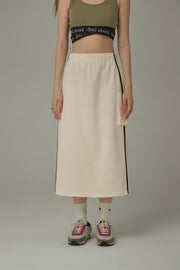 Side Line Pocket Logo Sporty Long Sweat Skirt