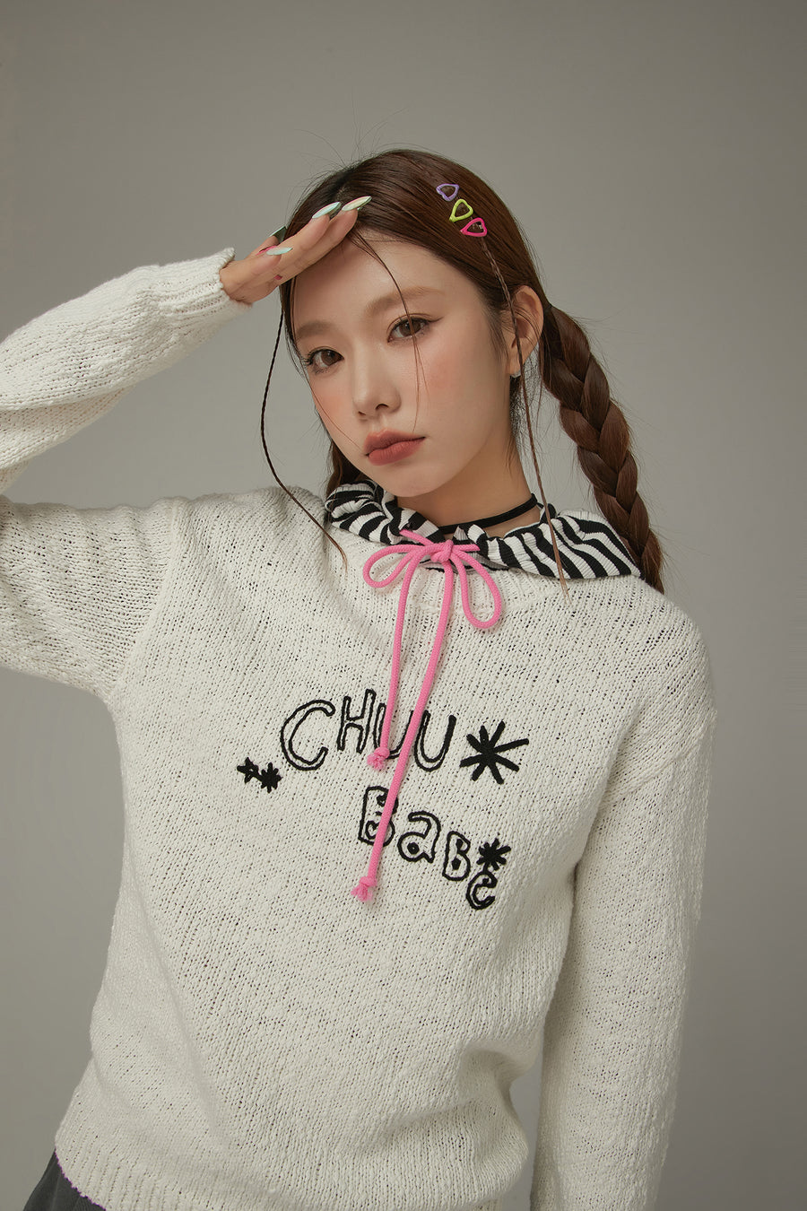 CHUU Macaron Color Logo Knit Sweater