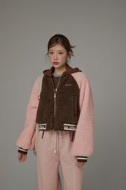 Raglan Color Combination Fluffy Jacket