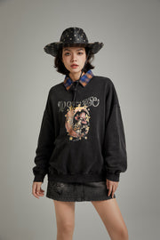 Printed Mushroom Moon Oversized Sweatshirt