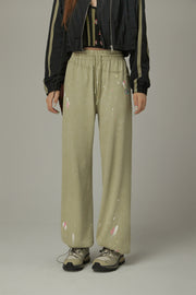 Elastic Waist String Painted Wide Pants