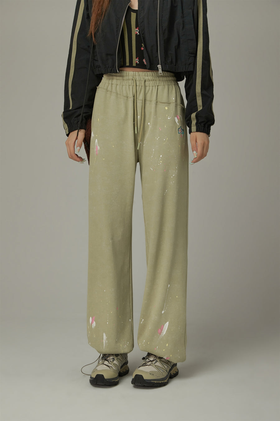 CHUU Elastic Waist String Painted Wide Pants