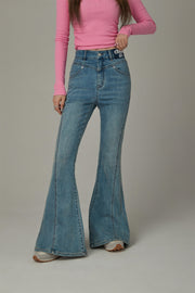 Stitch Lined Denim Wide Jeans