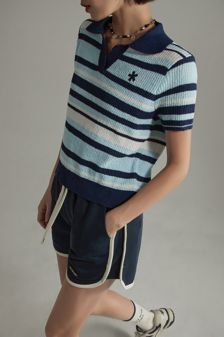 CHUU Collar Striped Knit Embroidered Sweater