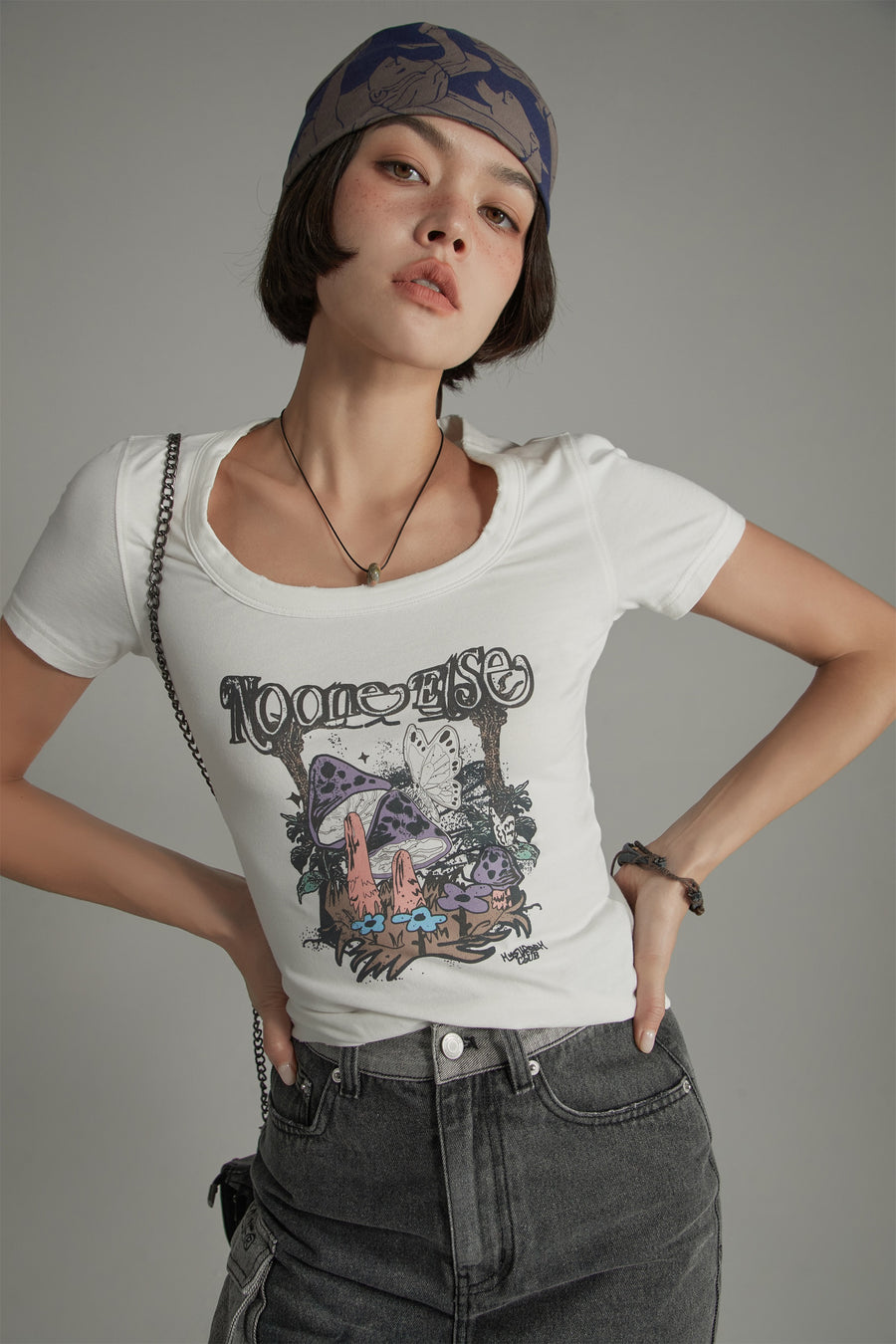 CHUU Printed Mushroom Vintage Slim T-Shirt