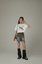 Heart Cherry Boxy Crop Loosefit T-Shirt