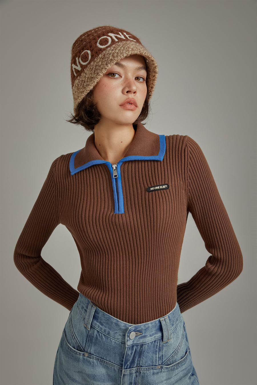 CHUU Half Zip-Up Basic Knit Top