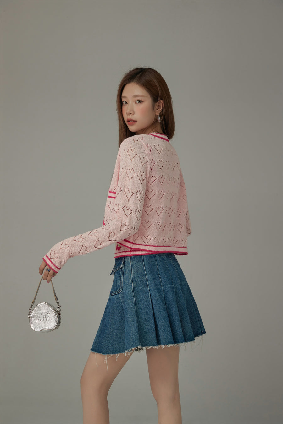 CHUU Dotted Hearts Long Sleeve Knit Cardigan